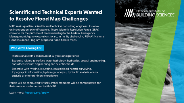 Scientific Resolution Panels (SRPs) convene for the purpose of reviewing and resolving conflicting scientific and technical data, submitted by a community, challenging the Federal Emergency Management Agency’s (FEMA) proposed flood hazard data.