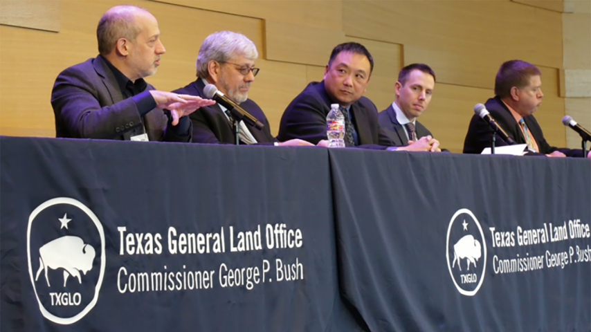 2019 National Disaster Recovery Conference. Left to right: Keith Porter (author), Donald Leifheit Jr (FEMA), Michael Ku (FEMA), Gabriel Maser (ICC), and Jim Olk (Cities of Lucas, Texas, and Garland, Texas).